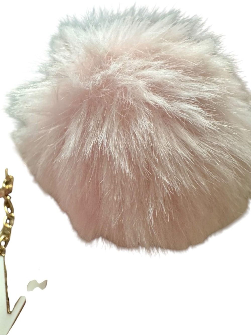 Pink Faux Fur Pom-Pom Keychain with Pearl Wrist Strap and 'M' Charm - Picture 2 of 3